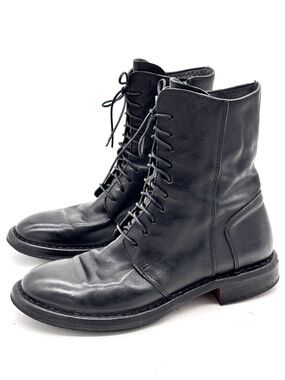 Moma Tronchetto Black Leather Combat Boots